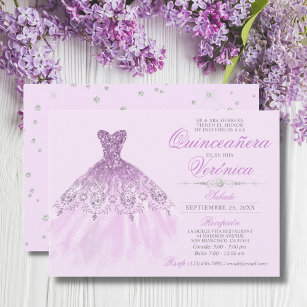 Invitation Elégant espagnol Quinceañera Mis Quince violet