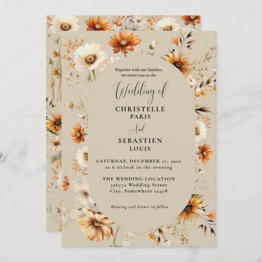 Invitation Elégant et chic Boho Fleur sauvage Mariage d'autom (Devant / Derrière)