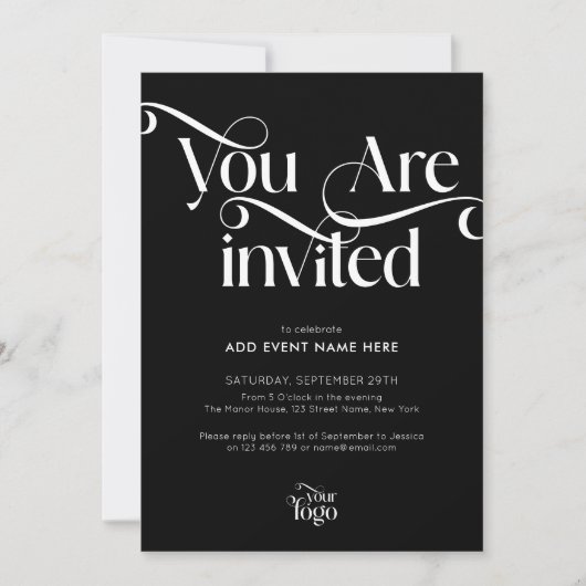 Invitation Élégant et chic gala d'affaires de script moderne (Devant)