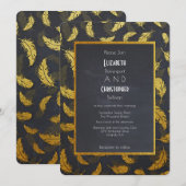 Invitation Élégant Et Chic Mariage De Plumes Noir Et Or (Devant / Derrière)
