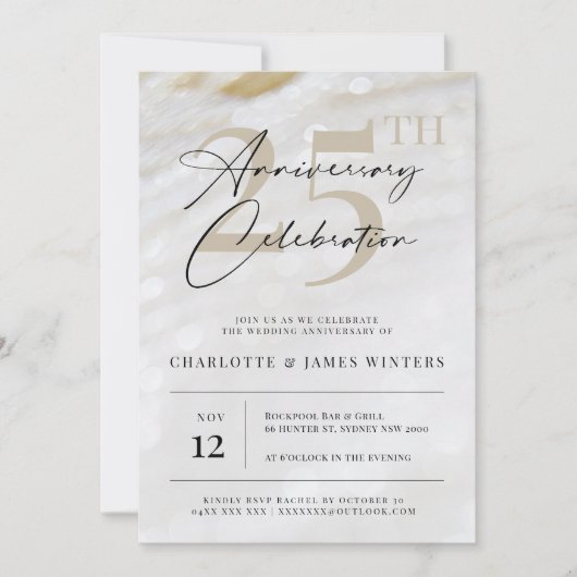 Invitation Élégant et classique texture perle 25ème anniversa (Devant)