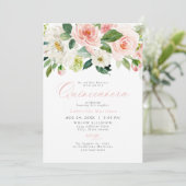 Invitation Élégant et doux Blush rose Floral Quinceañera (Debout devant)