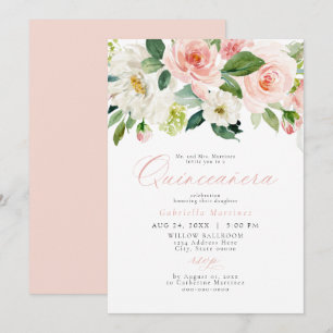 Invitation Élégant et doux Blush rose Floral Quinceañera