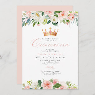 Invitation Élégant et doux Blush rose Floral Quinceañera