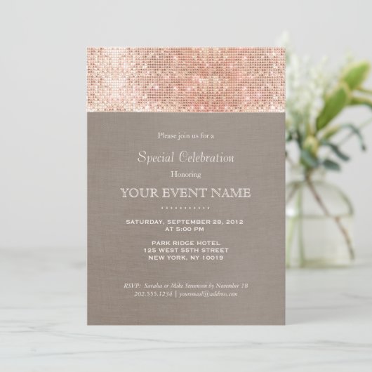 Invitation Élégant et élégant faux or rose paillettes fête (Debout devant)