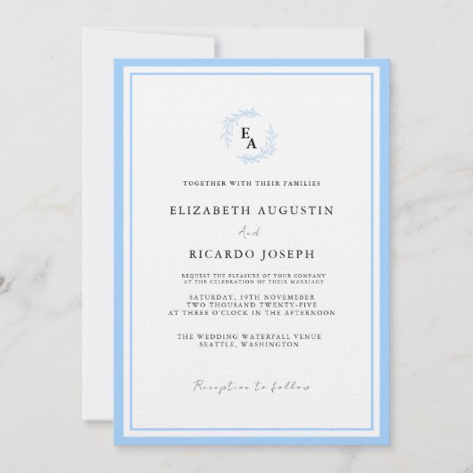 Invitation Élégant et élégant Mariage bleu Script (Devant)