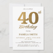 Invitation Elégant et luxe classique faux or 40e anniversaire (Devant)