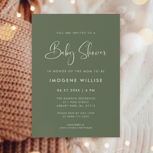Invitation Élégant et moderne Baby shower vert foncé