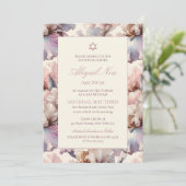 Invitation Élégant et moderne Blush Floral Bat mitzvah (Debout devant)