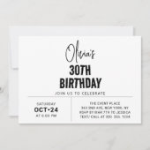 Invitation Élégant et Moderne Chic Script pour les 30 ans (Devant)
