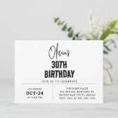 Invitation Élégant et Moderne Chic Script pour les 30 ans (Debout devant)