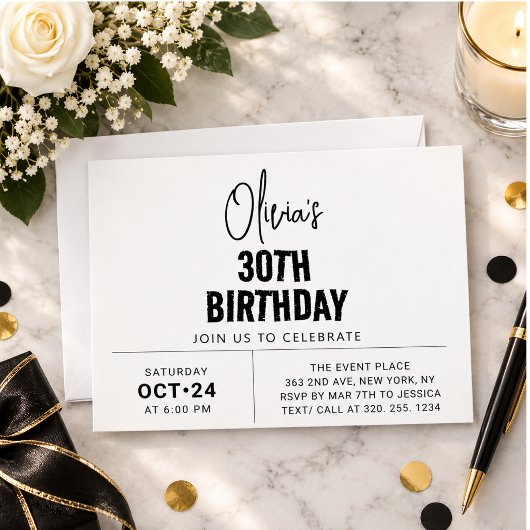 Invitation Élégant et Moderne Chic Script pour les 30 ans