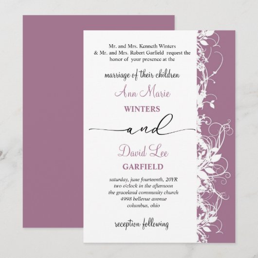 Invitation Élégant et moderne Mariage de script floral blanc (Devant / Derrière)