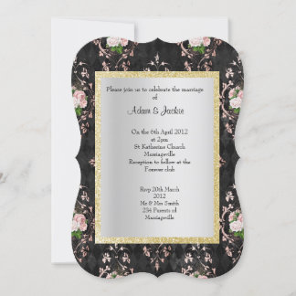 INVITATION ÉLÉGANT ET MODERNE MARIAGE DOMMASQUE FLORALE NOIR