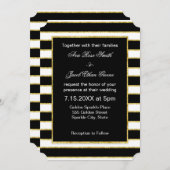 Invitation Elégant et moderne noir, blanc, Faux Gold Stripes (Devant / Derrière)