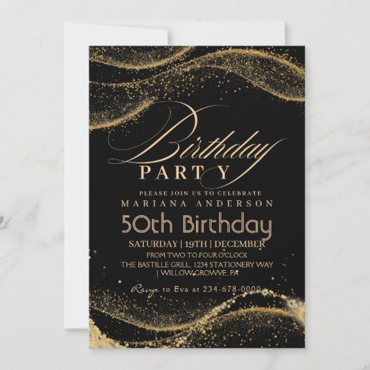 Invitation Elégant et moderne or noir 50e anniversaire (Devant)