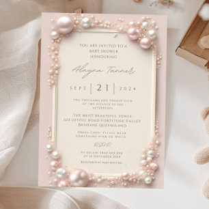 Invitation Élégant et modifiable bébé perles roses et blanche