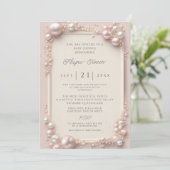 Invitation Élégant et modifiable bébé perles roses et blanche (Debout devant)