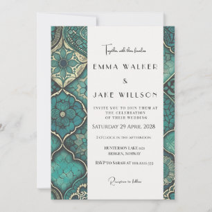Invitation Élégant Et Motif Vert Détaillé Mariage