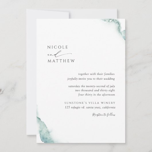 Invitation Elégant et simple Mariage d'aquarelle verte Sage (Devant)