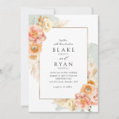 Invitation Elégant et simple Mariage Sage, Peach et Blush (Devant)