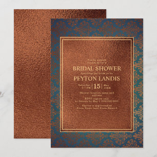 Invitation Élégant et Stylé Cuivre Sarcelle Damas Mariage