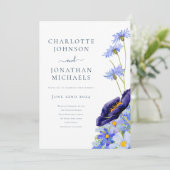 Invitation Élégant été Floral Fleur sauvage bleu (Debout devant)