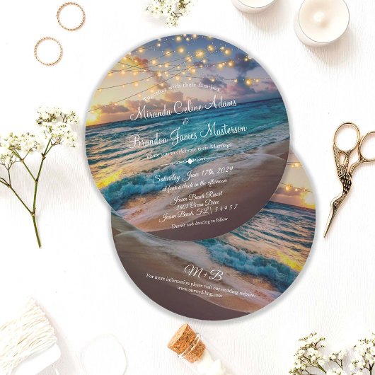 Invitation Élégant été Sunset Beach String Mariage