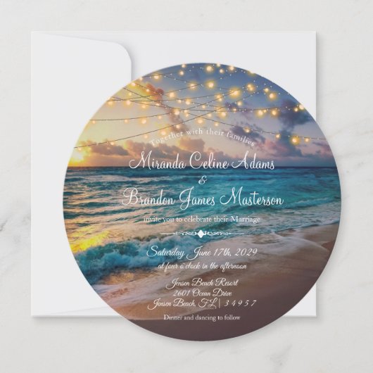 Invitation Élégant été Sunset Beach String Mariage (Devant)
