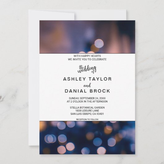 Invitation Elégant étincelant lumières bokeh bleu Mariage Inv (Devant)
