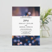 Invitation Elégant étincelant lumières bokeh bleu Mariage Inv (Debout devant)
