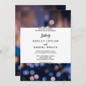 Invitation Elégant étincelant lumières bokeh bleu Mariage Inv (Devant / Derrière)