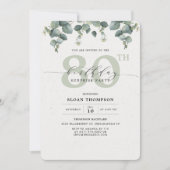 Invitation Elégant Eucalyptus 80e anniversaire fête Surprise (Devant)