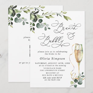 Invitation Élégant Eucalyptus Aquarelle Brunch & Bubbly