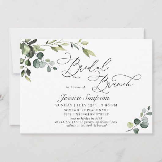 Invitation Elégant Eucalyptus aquarelle Brunch nuptial (Devant)