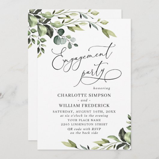 Invitation Elégant Eucalyptus Aquarelle PARTICIPANT (Devant / Derrière)