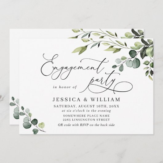 Invitation Elégant Eucalyptus Aquarelle PARTICIPANT (Devant / Derrière)