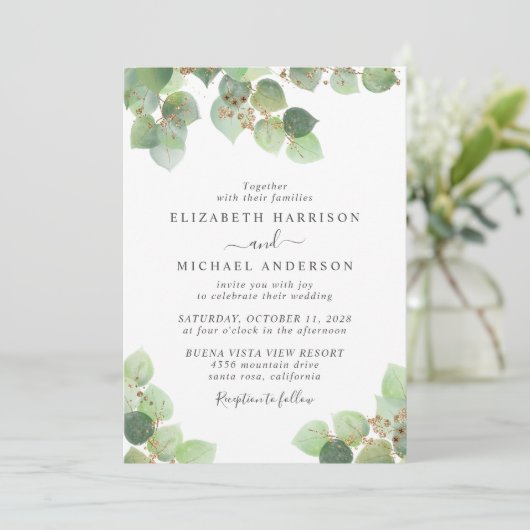Invitation Elégant Eucalyptus Aquarelle QR Code Mariage (Debout devant)
