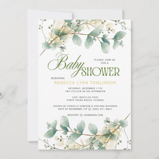Invitation Elégant Eucalyptus Baby shower neutre genre (Devant)