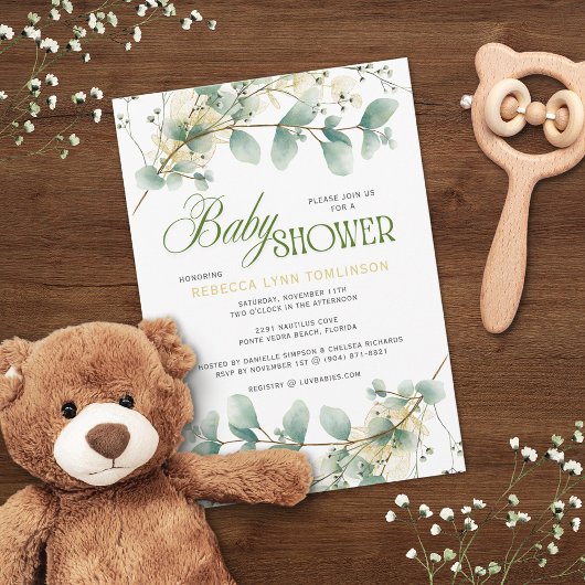 Invitation Elégant Eucalyptus Baby shower neutre genre