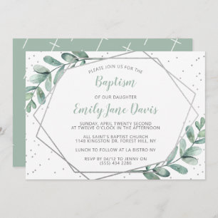 Invitation Élégant Eucalyptus Baptême Ou Baptême