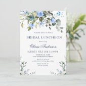 Invitation Élégant Eucalyptus Bleu Roses BRIDAL LUNCHEON (Debout devant)