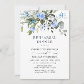 Invitation Elégant Eucalyptus Bleu Roses RÉPÉTITION DÎNER (Devant)