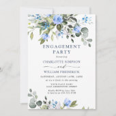 Invitation Élégant Eucalyptus Blue Roses ENGAGEMENT PARTY (Devant)