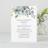 Invitation Élégant Eucalyptus Blue Roses ENGAGEMENT PARTY (Debout devant)