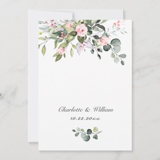 Invitation Elégant Eucalyptus Blush Rose Mariage de verdure (Dos)