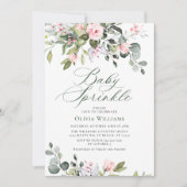 Invitation Élégant Eucalyptus Blush Roses Bébé Sprinking (Devant)