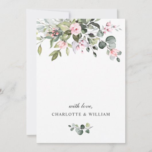 Invitation Élégant Eucalyptus Blush Roses RÉPÉTITION DÎNER (Dos)