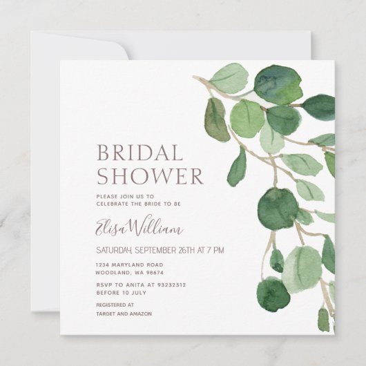Invitation Elegant Eucalyptus Bridal Shower (Devant)