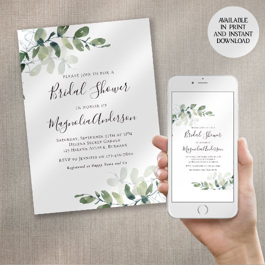 Invitation Elegant Eucalyptus Bridal Shower